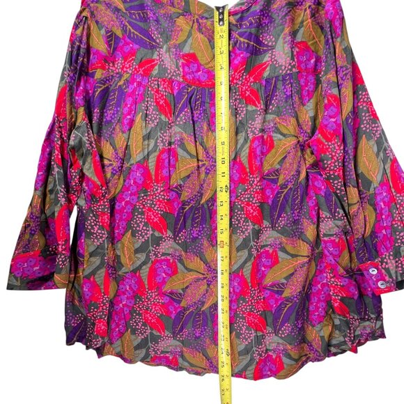 Caffe Marrakesh Peasant Tunic Top Smocked Boho Womens XL Floral Colorful Vibrant - Picture 9 of 10